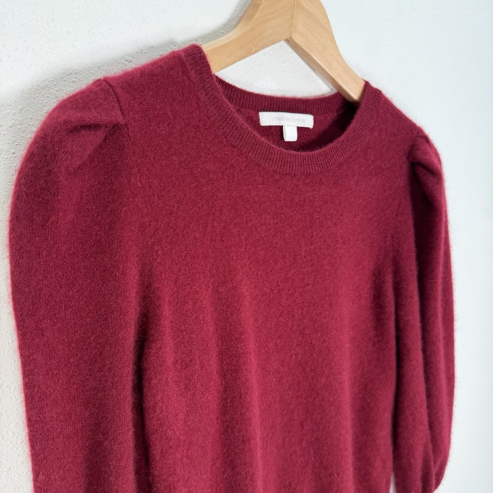 Jonathan Simkhai Sweater 100% Cashmere Womens Sz S Garnet Red Puff Sleeve Luxury